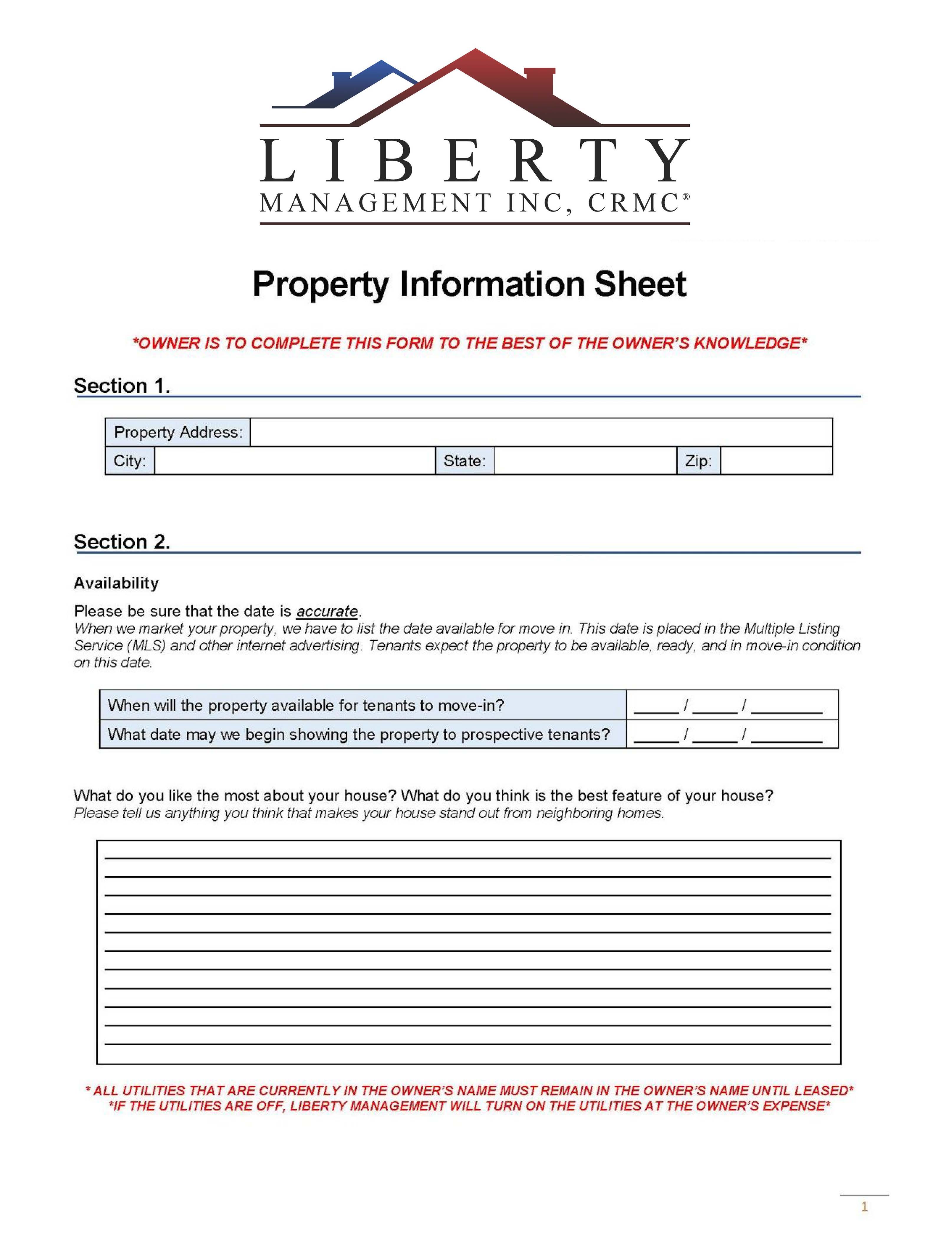 Property Information Sheet