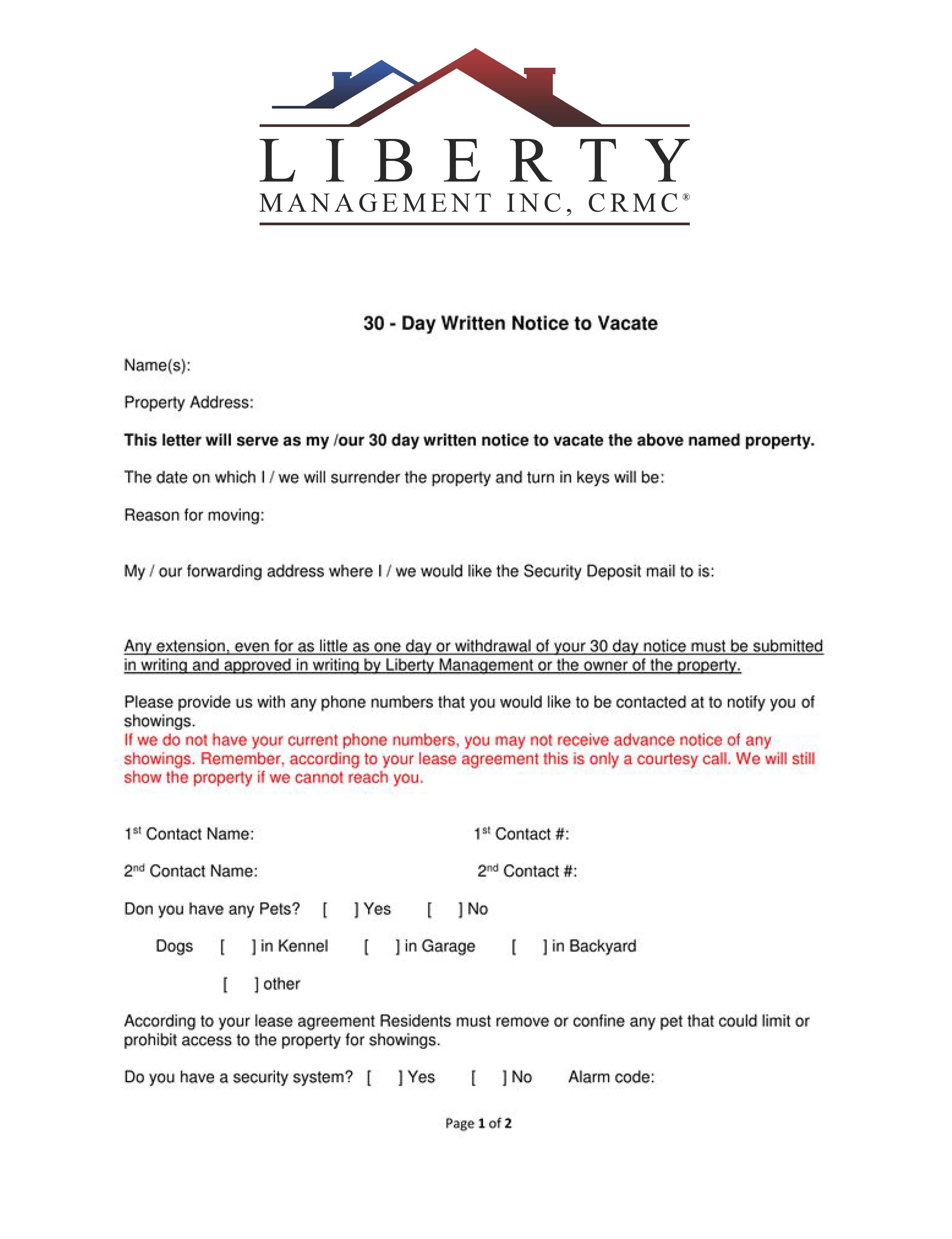 30 day notice to move