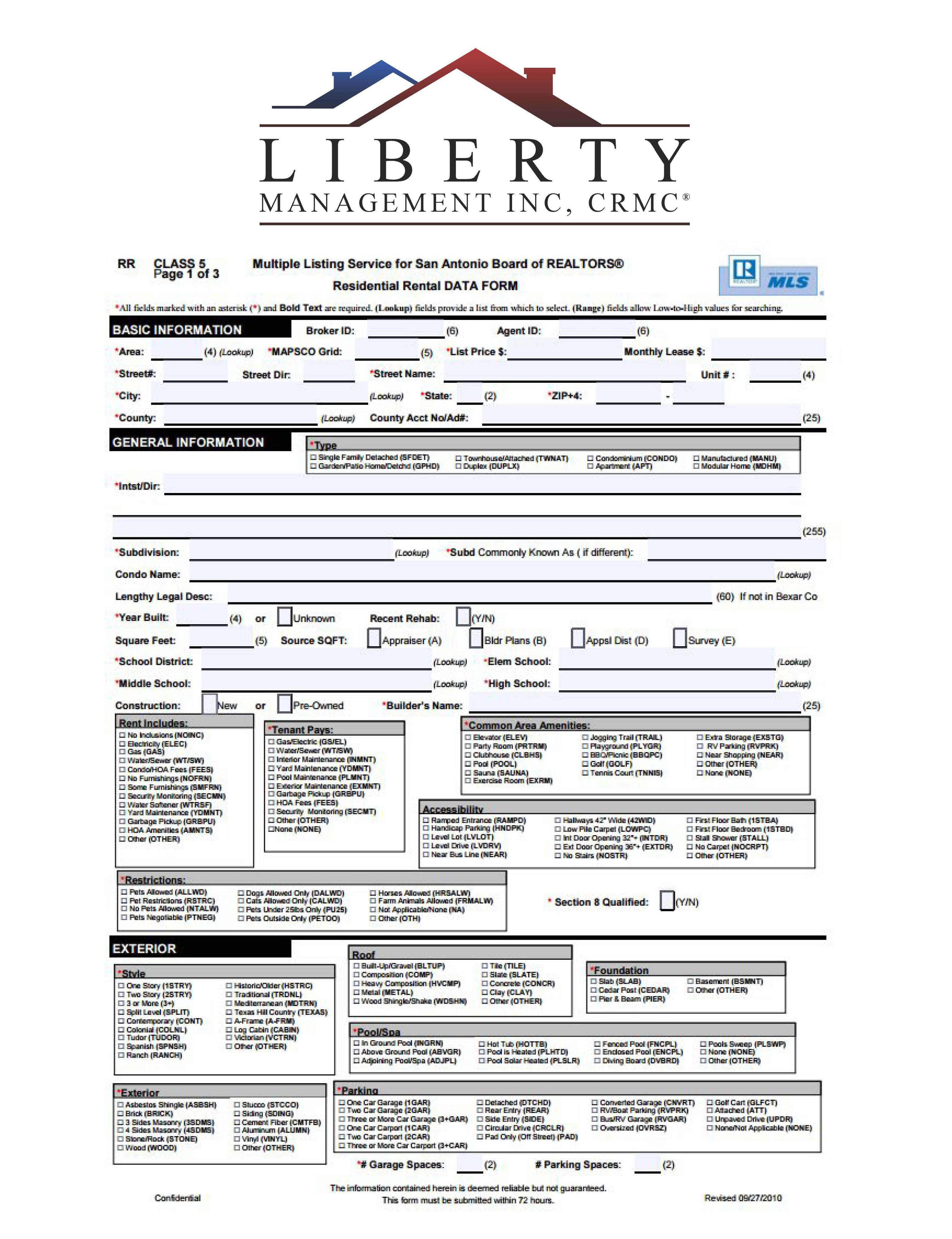 MLS Rental Profile Sheet